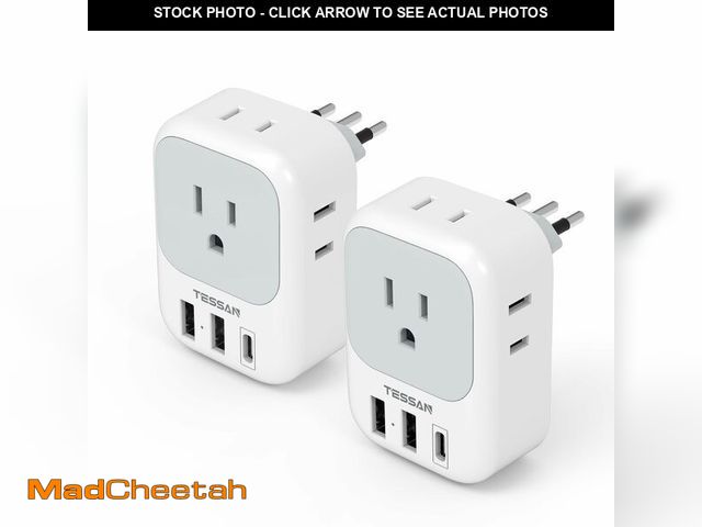 Lot 74-12604045 - Italy Travel Plug Adapter 2 Pack, TESSAN Italy Power Adaptor with 4 Outlets 3 USB Charger (1 USB C P...