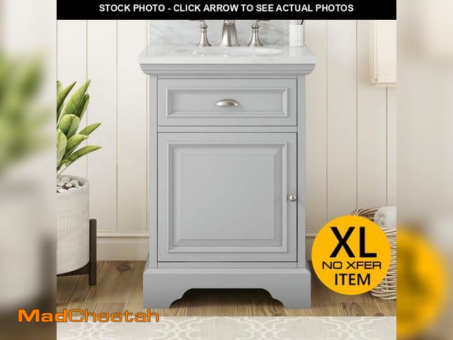Lot 74-14589465 - Home Decorators Collection Sadie 25 in. Single Sink Gray Bath Vanity with White Marble Top (Assemble...