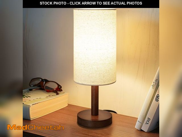 Lot 74-14302252 - Small Table Lamp for Bedroom, Nightstand Lamp Linen Lampshade Bedroom Wood Base Small Bedside Lamp f...