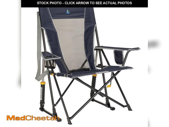 Lot 74-12421311 - GCI Outdoor Comfort Pro Rocker Foldable Rocking Camp Chair with Mesh Backrest, Indigo - UNUSED