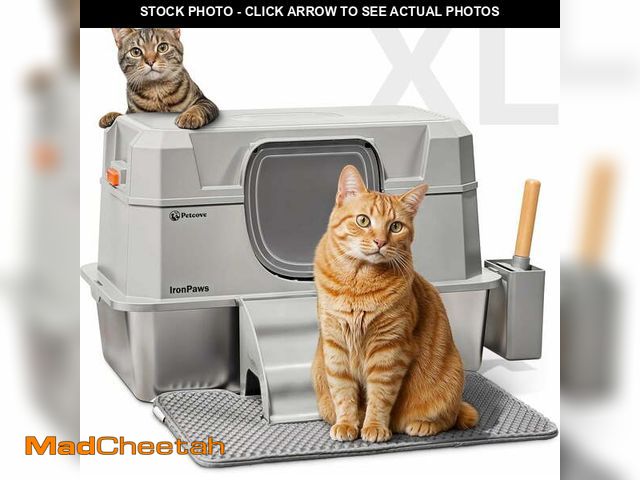 Lot 74-12668524 - Petcove Stainless Steel Cat Litter Box XL with Lid â 3-in-1 Extra Large Covered Metal Cat Litter B...