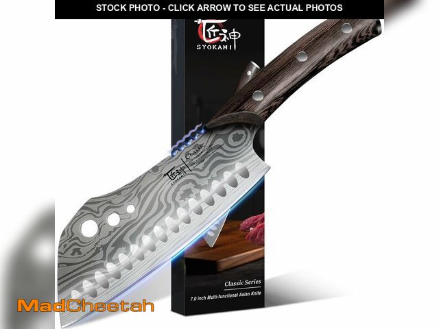 Lot 74-12607985 - SYOKAMI Cleaver Chef Knife with Herb Stripper, 7" Asian Kitchen Knife 3-in-1 Combined with Chef's Kn...