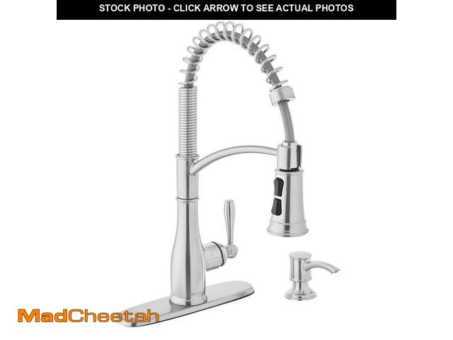 Lot 74-14590531 - Glacier Bay Mandouri Single Handle Spring Neck Pull Down Sprayer Kitchen Faucet with Soap Dispenser ...