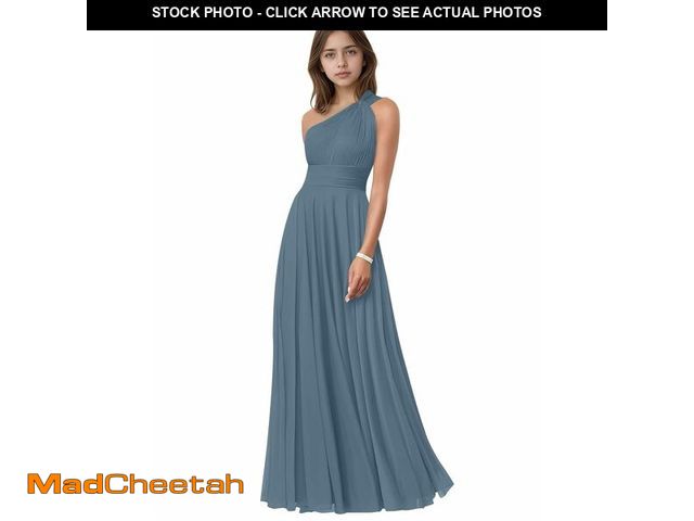 Lot 74-14475110 - Dypaha Junior Bridesmaid Dress Kids One Shoulder Princess Long Flower Girl Desses Dusty Blue Chiffon...