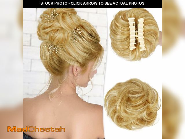 Lot 74-12977410 - RUWISS Claw Clip Messy Bun Hair Piece Real Human Hair Buns Curly Chignon Hair Bun Extensions Wavy To...