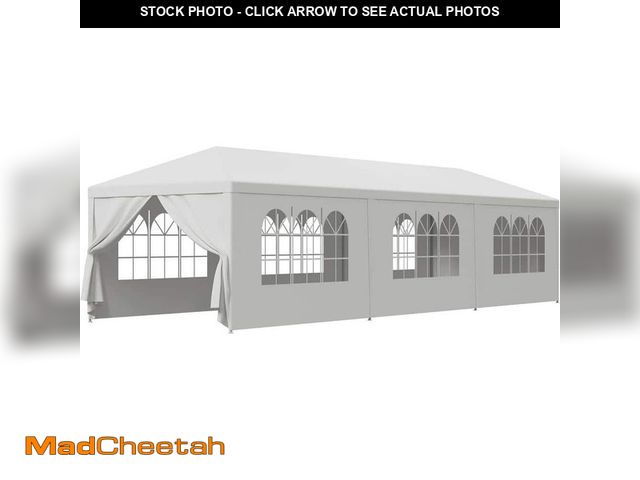 Lot 74-14242508 - Otryad 10 ft. x 30 ft. White Outdoor Wedding Party Tent, Garden Gazebo Canopy Marquee Parking Shed w...