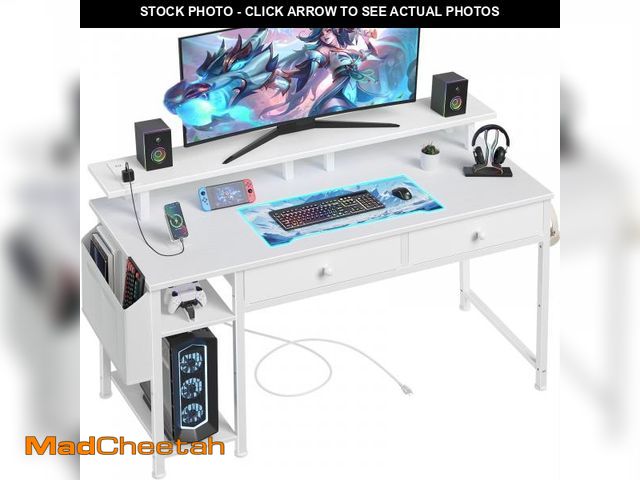 Lot 74-12520319 - *SEE DETAILS* White Computer Desk with Shelves and Drawers - 47 Inch Home Office Desk with Drawers a...