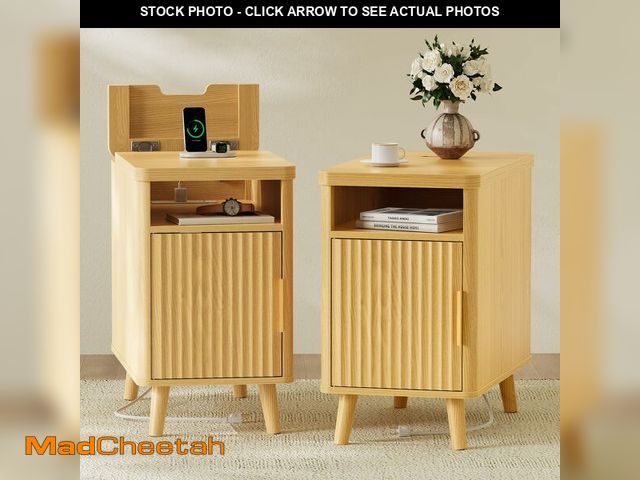 Lot 74-13789794 - Huuger Narrow Nightstand with Charging Station, USB-C Port, Set of 2 Night Stand, Fluted End Table w...