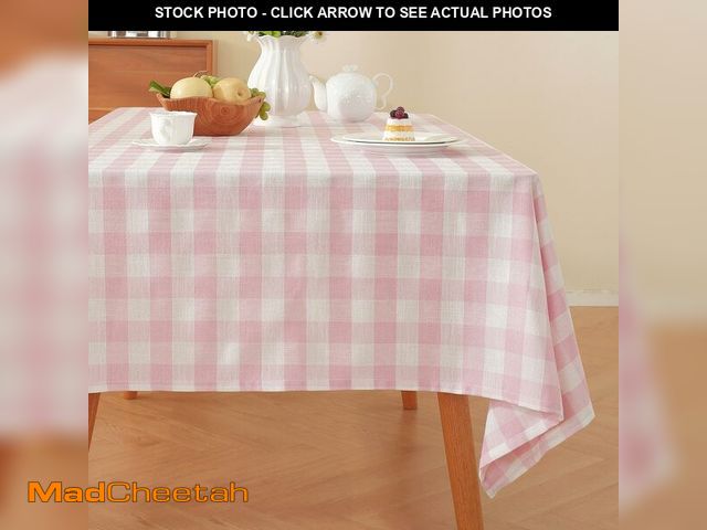 Lot 74-13957716 - Alsoo Valentines Pink Gingham Tablecloth Rectangle Checkered Table Cloth Cotton Linen Fabric Wrinkle...