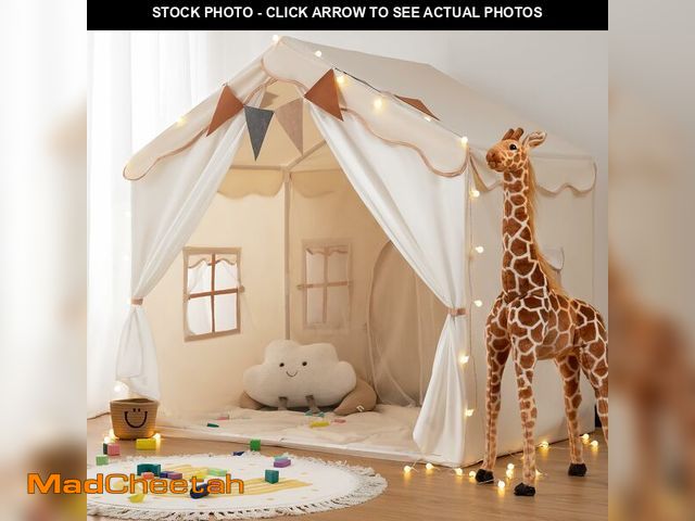 Lot 74-13988562 - Besrey Kids Play Tent 2 in 1 with Padded Mat and Lights, Large Kids Playhouse with 2 Doors &amp; 4 W...