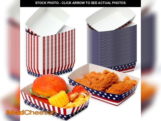 Lot 74-14208873 - Funrous 100 Pieces 4th of July Paper Food Trays Patriotic 250th Anniversary Serving Paper Boats Inde...