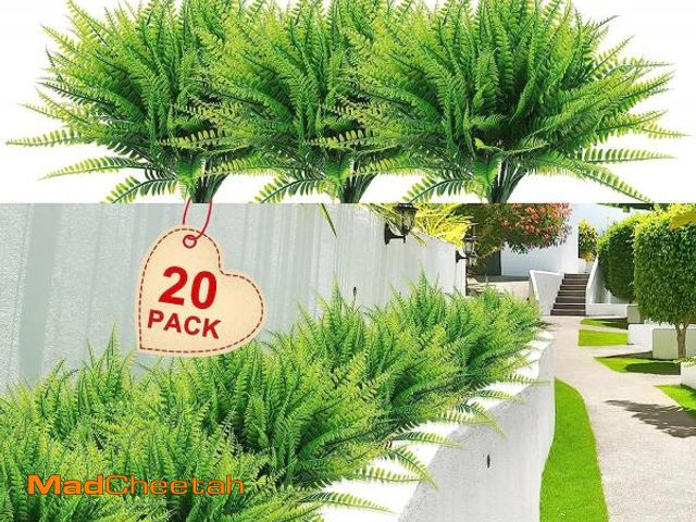 Lot 74-11845597 - Artificial Boston Fake Fern Plants Bushes 20Packs Faux Plants Shrubs Greenery UV Resistant for Garde...