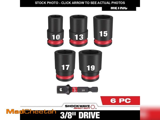 Lot 74-14356419 - *MISSING EXTENSION* Milwaukee SHOCKWAVE 3/8 in. Drive Metric Standard 6 Point Impact Socket Set (6-P...