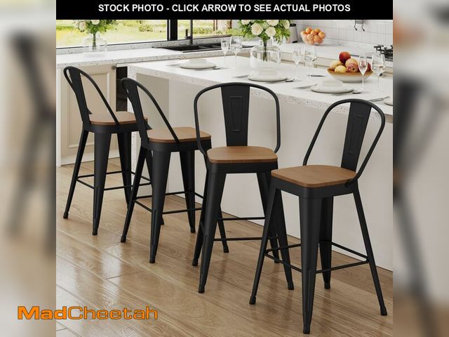 Lot 74-12894833 - Andeworld Metal Bar Stools Set of 4, 26 inch Counter Height Barstools with Backs Farmhouse Modern Hi...