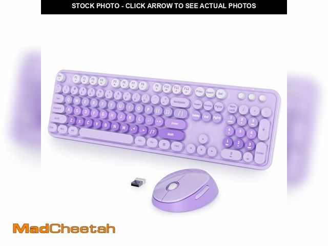 Lot 74-14334064 - Fogruaden Purple Retro Typewriter Keyboard and Mouse Wireless, 2.4GHz Office Full-Sized Colorful Com...