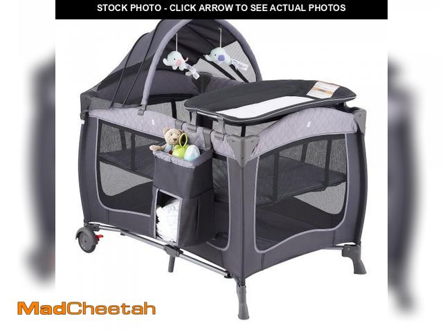 Lot 74-12490585 - Pamo Babe Unisex Portable Baby Play Yard Include Wheels, Canopy, Changing Table for Newborn(Grey) - ...