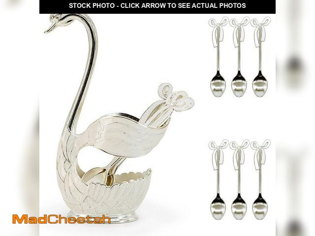 Lot 74-12306644 - Flylin Coffee Dessert Spoon Set, Swan Base Holder with 6pcs Ice Cream Spoon Coffee Dessert Sugar Fla...