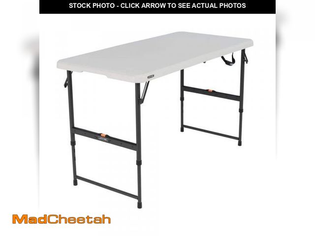 Lot 74-12409784 - Lifetime 4 ft. One Hand Adjustable Height Fold-in-Half Resin Table; Almond - USED
