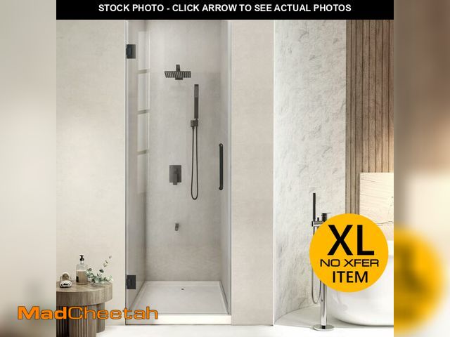 Lot 74-12615433 - Frameless Hinged Shower Door 22" W x 72" H,Single Swing hinged Black Shower Door with 5/16" Clear Te...