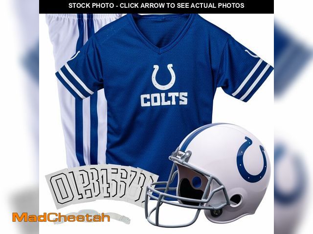 Lot 74-13069743 - NFL Colts Football Helmet and Uniform Set (Youth Small) - UNUSED