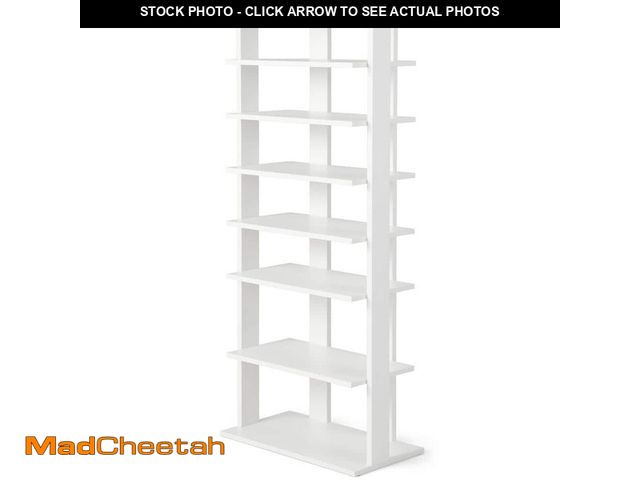Lot 74-12851363 - HONEY JOY 43.5 in. H 14-Pair 7-Tier White Wood Double Rows Shoe Rack Vertical Wooden Shoe Storage Or...