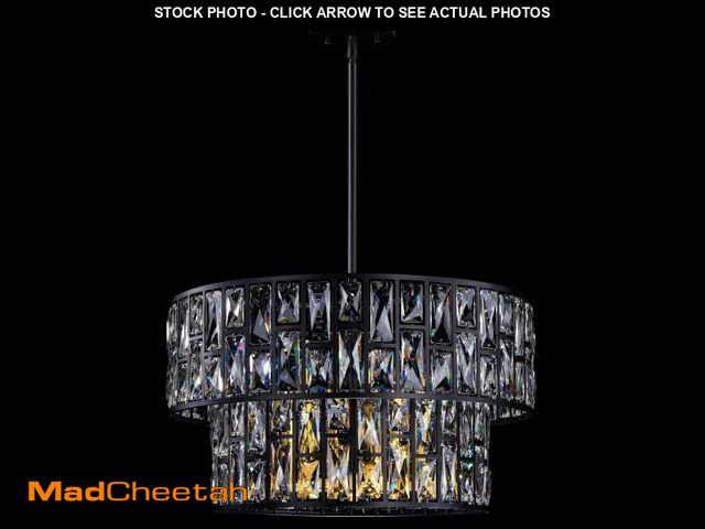 Lot 74-12150282 - 20" Modern Cross Crystal Farmhouse Drum Shade Kitchen Island 6 Lights Pendant Ceiling Fixture,Black ...