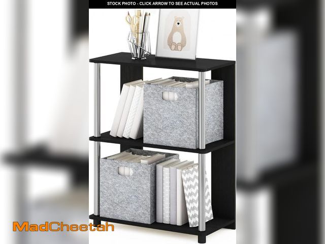 Lot 74-12137716 - Furinno Jaya Simple Design 3-Tier Bookcase/Bookshelf/Display Rack with Stainless Steel Tubes, Americ...