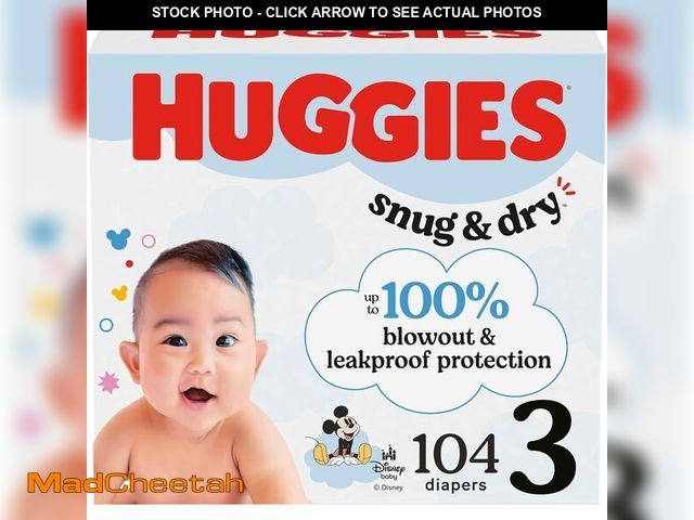 Lot 74-12695639 - Huggies Size 3 Diapers, Snug &amp; Dry Baby Diapers, Size 3 (16-28 lbs), 104 Count, Packaging May Va...