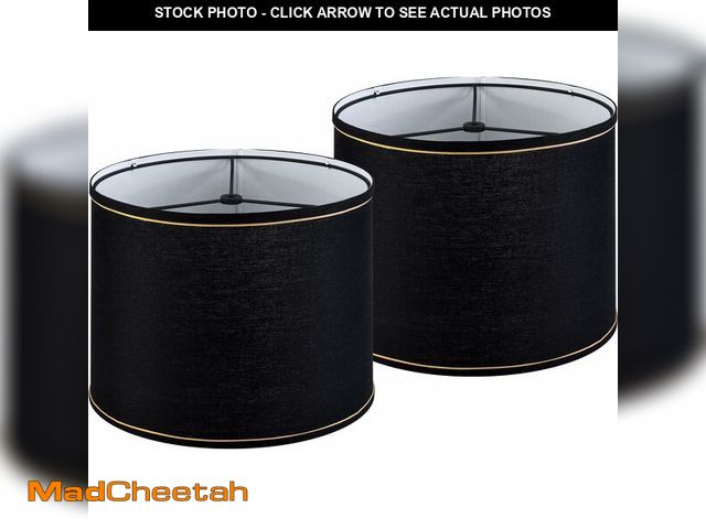 Lot 74-13543487 - GO&amp;SO Black and Gold Trim Drum Lamp shades Set of 2,Medium Lamp shade 13" TopÃâ13" BottomÃâ...