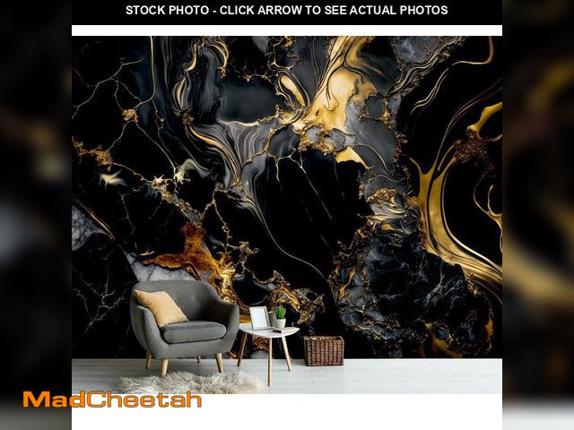 Lot 74-14348172 - PYFFYP- Abstract Black and Gold Marble Wallpaper murals for Bathroom(Not Peel and Stick) - UNUSED