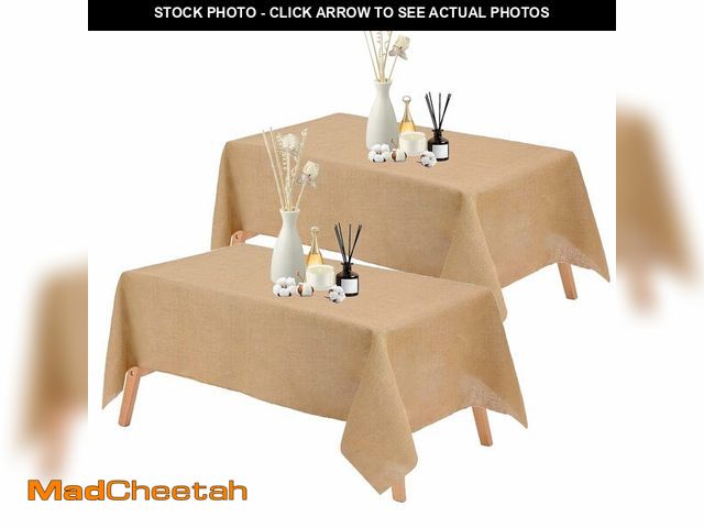 Lot 74-14215511 - YEXEXINM 2 Pack Natural Burlap Tablecloth, 63x108 inch Rectangle Farmhouse Jute Table Cover for Holi...