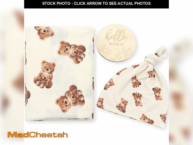 Lot 74-12702932 - LifeTree Muslin Swaddle Blankets, Muslin Baby Swaddle Blanket and Hat Set with Birth Announcement Ca...