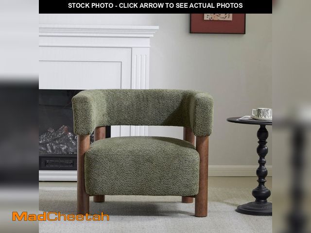 Lot 74-13046713 - Harper &amp; Bright Designs Olive Green Boucle Upholstered Arm Chair with Solid Rubber Wood Frame - ...