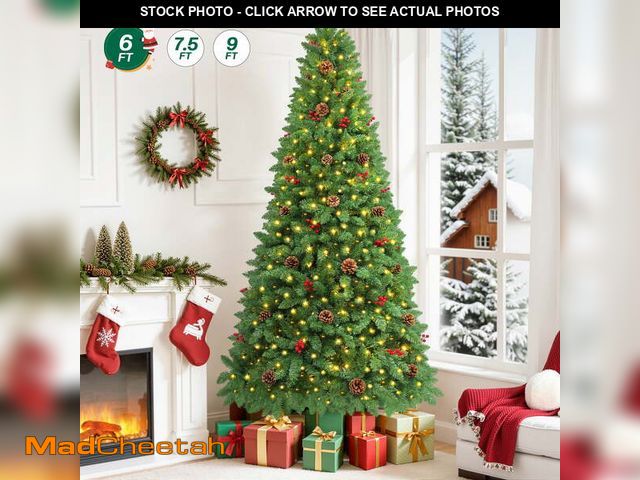 Lot 74-12779312 - Firstness 6ft Pre-Lit Artificial Christmas Tree,Green Xmas Tree with 300 Lights and 800 Branch Tips,...