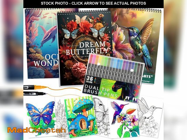 Lot 74-14377177 - 3Pcs Adult Coloring Book for Women Relaxation, 36 Colors Markers with Spiral Bound Adult Coloring Bo...