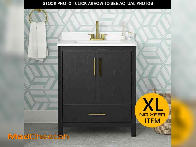 Lot 74-13049853 - ((SINK IS CRACKED ) OVE Decors Dario 30 in. Single Sink Black Bath Vanity with White Engineered Ston...
