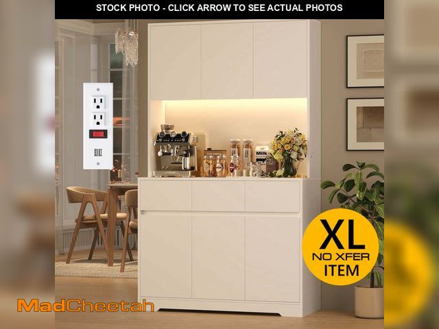 Lot 74-14352982 - Homfa 70.9'' Tall Kitchen Pantry Cabinet with Charge Station &amp; Led Light, 3 Drawer Storage Cabin...