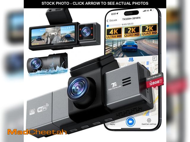 Lot 74-12121786 - TECXERLLON Dash Cam, 4K 3 Channel Dash Camera for Cars with App Control, 170ÃÂ°/150ÃÂ°/140ÃÂ° Wid...