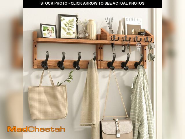 Lot 74-14059106 - Evermagin 29" Coat Rack Wall Mount with Shelf, 4 in 1 Wall Mounted Coat and Key Hanger with 11 Hooks...