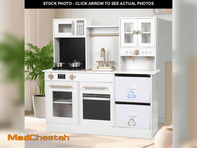 Lot 74-13042933 - Pirecart Kids Pretend Play Kitchen Toddler Kitchen Playset with Utensils, Microwave, Storage Boxes, ...