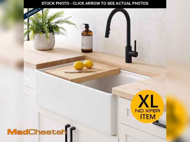 Lot 74-12792959 - SINKOLOGY Bradstreet II 33 in. Farmhouse Apron Front Undermount Single Bowl Crisp White Fireclay Wor...