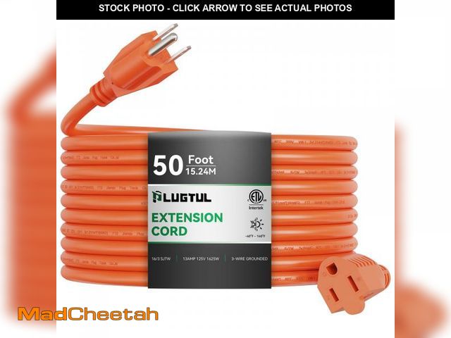 Lot 74-11554841 - Outdoor Extension Cord 50 FT Waterproof, 16/3 Gauge Heavy Duty 3 Prong Extension Cord, 13A 1625W SJT...