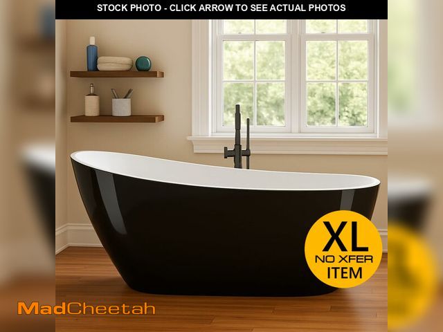Lot 74-12615301 - 59 in Acrylic Freestanding Bathtub, Contemporary Stand Alone Tub,Black Soaking Tub, Oval Bathtub wit...
