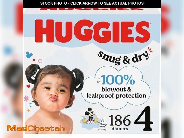 Lot 74-14348802 - Huggies Size 4 Diapers, Snug &amp; Dry Baby Diapers, Size 4 (22-37 lbs), 186 Count (6 Packs of 31), ...