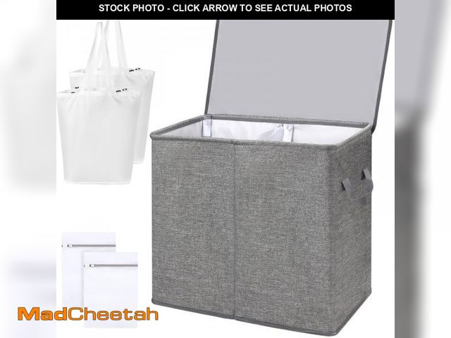 Lot 74-12155004 - Kailwokk Double Laundry Hamper with Lid, 2 Removable Wash Bags, Foldable Clothes Basket for Bedroom ...