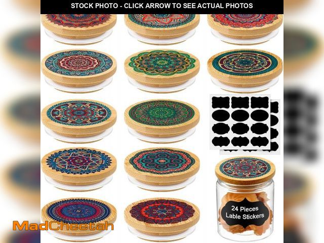 Lot 74-12333917 - Yaomiao 12 Pieces Yogurt Jar Lids Set, Reusable Bamboo Mandala Pattern Lids with Silicone Sealing Ri...