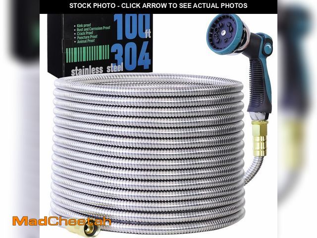Lot 74-12599294 - 100FT Garden Hose, 304 Stainless Steel Water Hose, Flexible with a 10-Mode Nozzle Sprayer, No Kink, ...