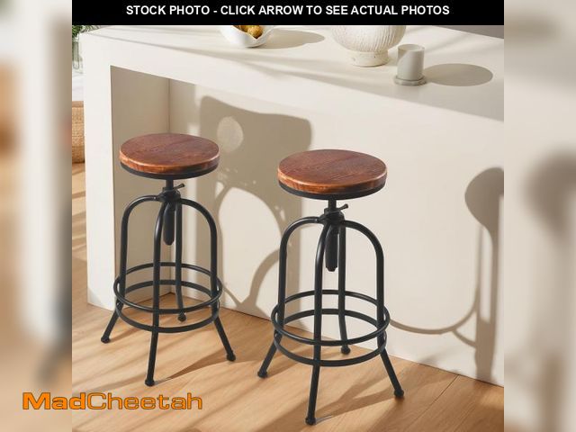 Lot 74-12167608 - Lisuden Set of 2 Industrial Bar Stool Vintage Farmhouse Bar Stools Adjustable Counter 26-32 Inch Sol...