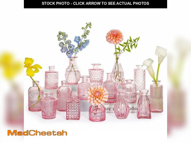 Lot 74-14432351 - SUPMIND 16Pcs Pink Glass Bud Vases in Bulk for Wedding Table Centerpieces - UNUSED