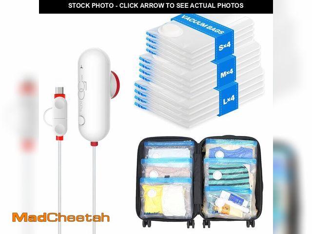 Lot 74-12460856 - VMstr 12 Pack Travel Vacuum Storage Bags with USB Electric Pump, Compression Bags for Travel, Space ...